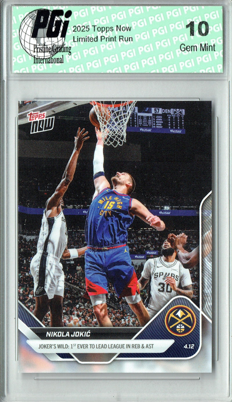 Nikola Jokic 2025 Denver Nuggets Topps Now #255 Joker's Wild Rare Trading Card PGI 10 Gem Mint