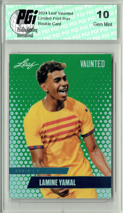 Lamine Yamal 2024 Leaf Vaunted Metal #VM-10 Green 5 Made Rookie Card PGI 10