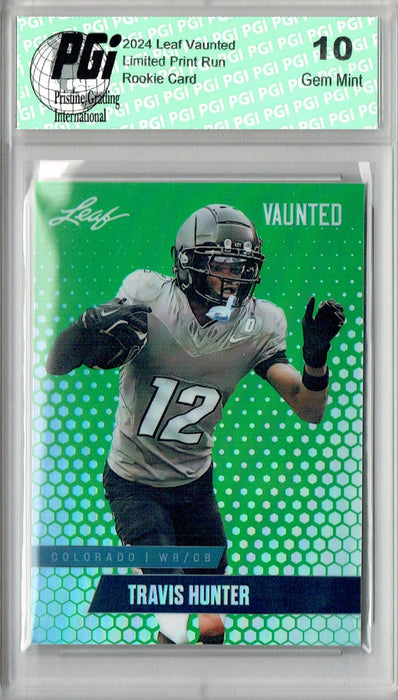 Travis Hunter 2024 Leaf Vaunted Metal #VM-18 Green 5 Made Rookie Card PGI 10