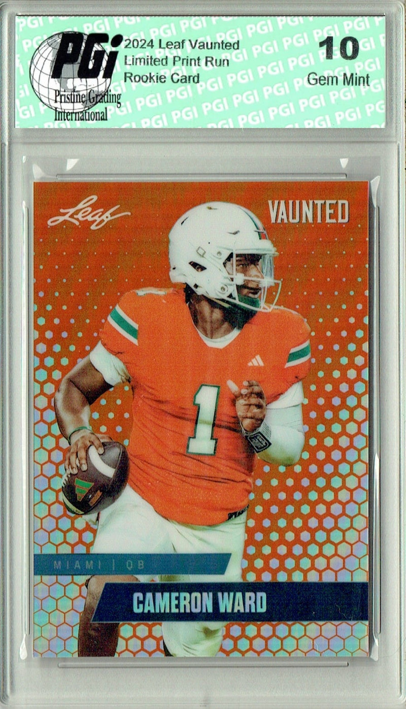 Cam Ward Rookie Card Tennessee PGI 10 Gem Mint Football Trading Card 2024 Leaf Vaunted Metal #VM-01 Orange Only 3 Made