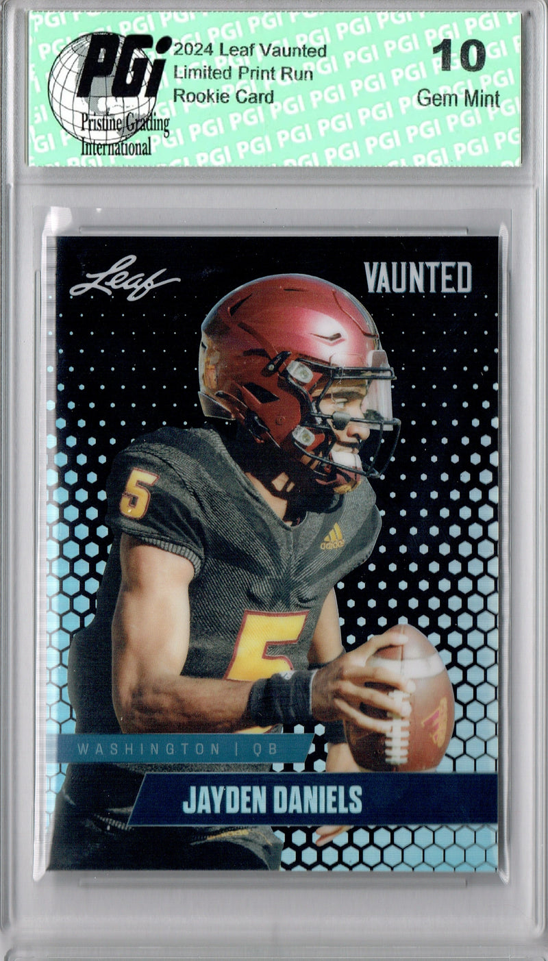 Jayden Daniels Rookie Card Washington PGI 10 Gem Mint Football Trading Card 2024 Leaf Vaunted Metal #VM-06 Black 7 Made