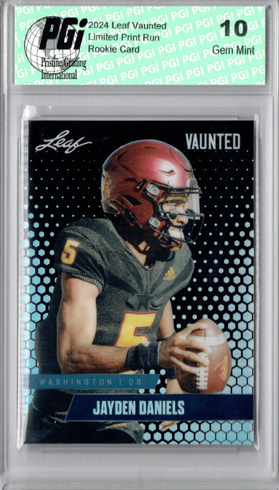 Jayden Daniels 2024 Leaf Vaunted Metal #VM-06 Black #/7 Made Rookie Card PGI 10