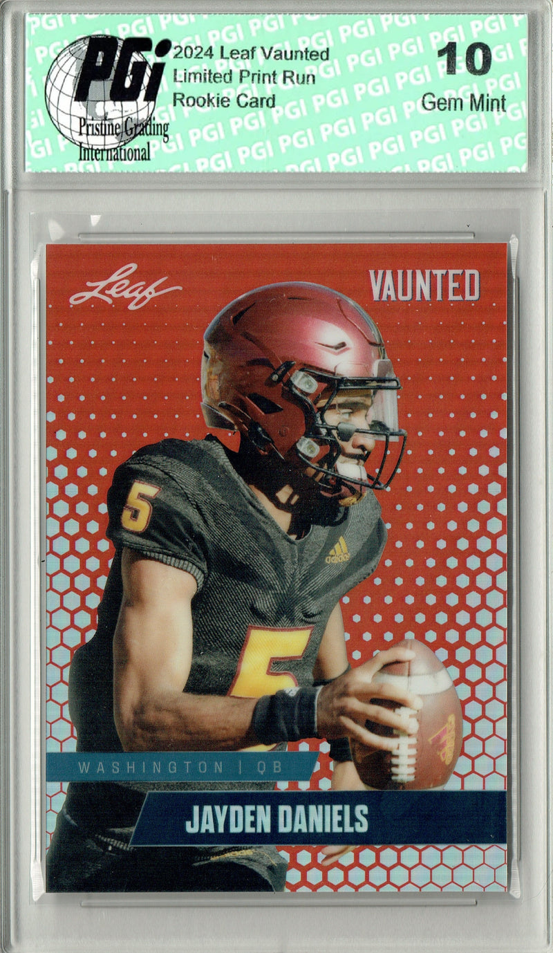 Jayden Daniels Rookie Card Washington PGI 10 Gem Mint Football Trading Card 2024 Leaf Vaunted Metal #VM-06 Red Only 2 Made
