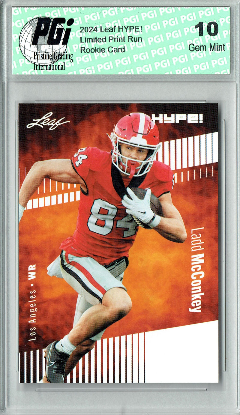 Ladd McConkey Rookie Card Los Angeles PGI 10 Gem Mint Football Trading Card 2024 Leaf HYPE! #163 Only 5000 Made