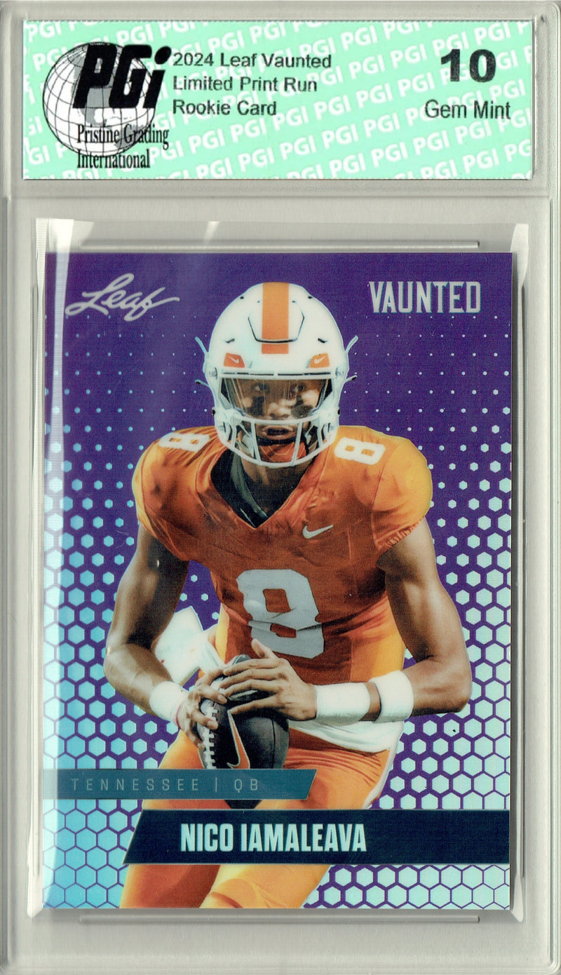 Nico Iamaleava Rookie Card Tennessee / UCLA PGI 10 Gem Mint Football Trading Card 2024 Leaf Vaunted Metal #VM-12 Purple 15 Made
