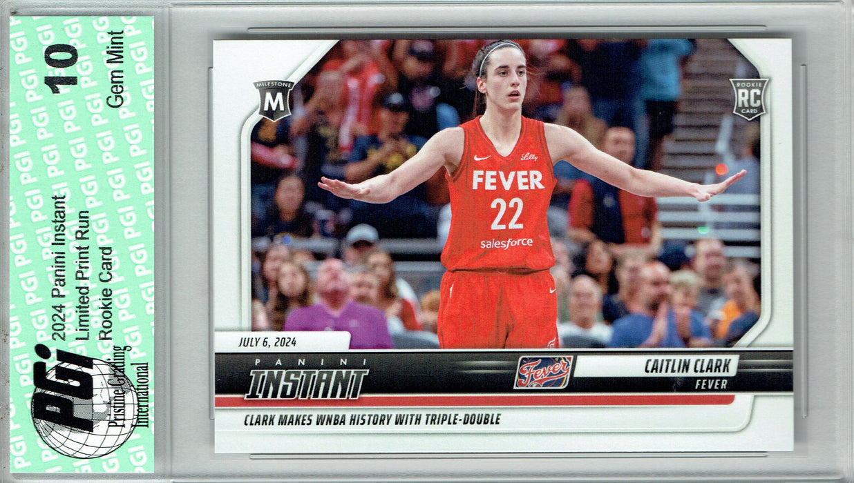 Caitlin Clark 2024 Panini Instant #139 Triple Double History Rookie Card PGI 10