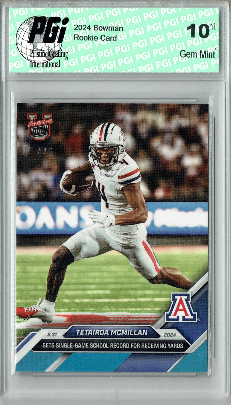 Tetairoa McMillan 2024 Bowman University Now #4 Blue SP Only 49 Made! Rookie Card PGI 10