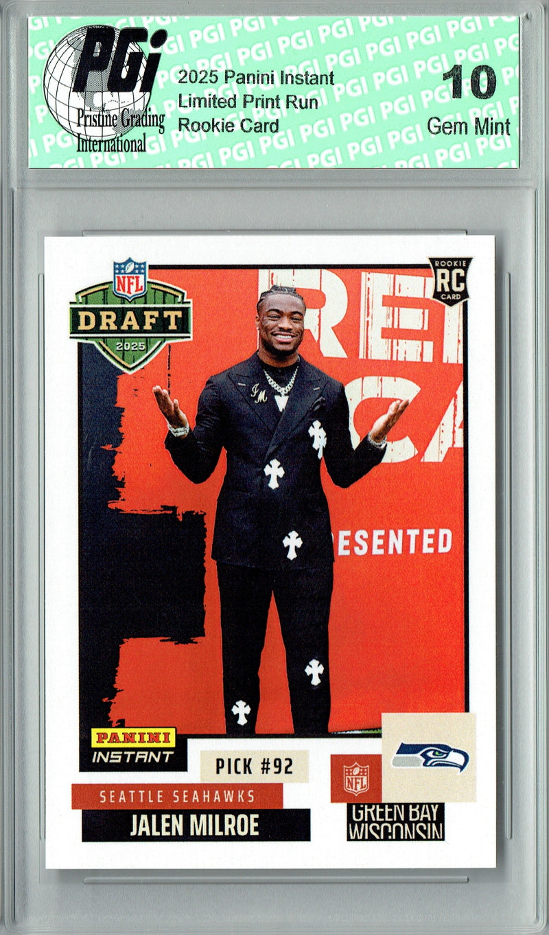 Jalen Milroe 2025 Panini Instant #NFLDN-21 NFL Draft Rookie Card PGI 10