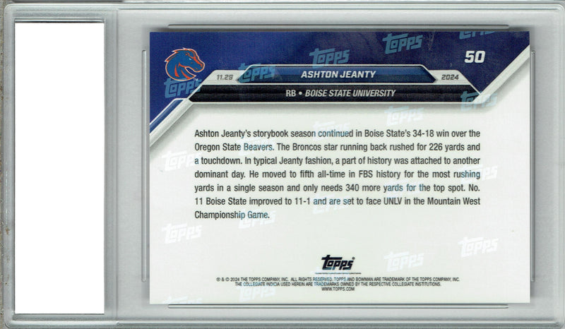Ashton Jeanty 2024 Bowman University Now #50 Blue SP 49 Made Rookie Card PGI 10