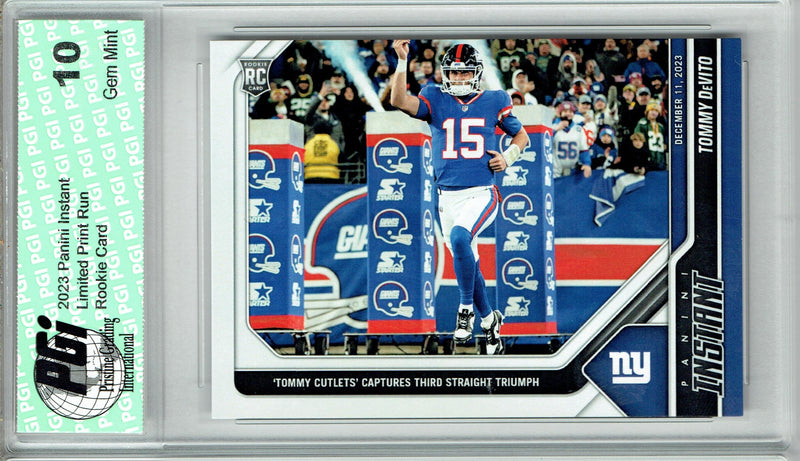 Tommy DeVito 2023 Panini Instant #85 Tommy Cutlets 1380 Made Rookie Card PGI 10