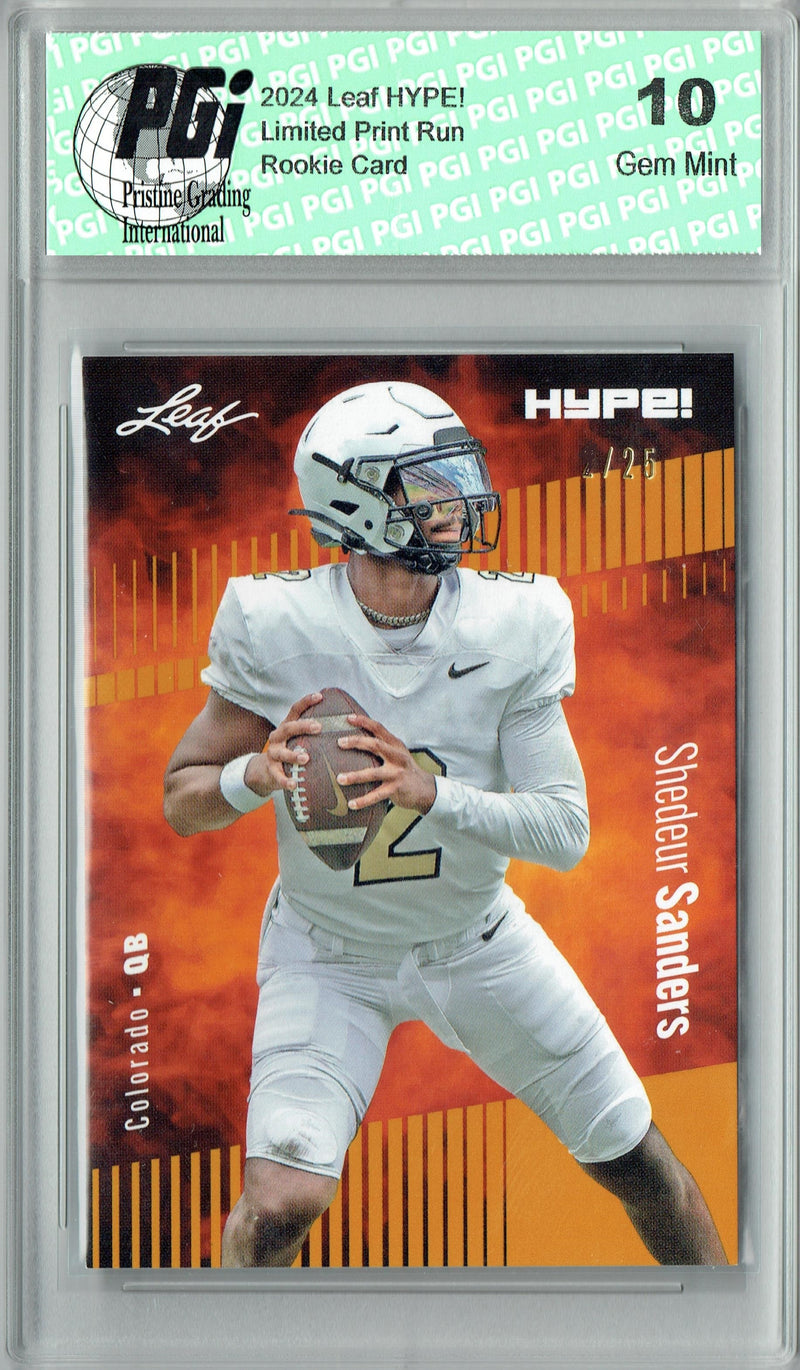 Shedeur Sanders Rookie Card Cleveland PGI 10 Gem Mint Football Trading Card 2024 Leaf HYPE! #155A Gold SP 25 Made