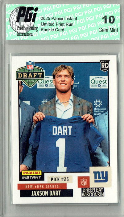 Jaxson Dart 2025 Panini Instant #NFLDN-15 NFL Draft Rookie Card PGI 10