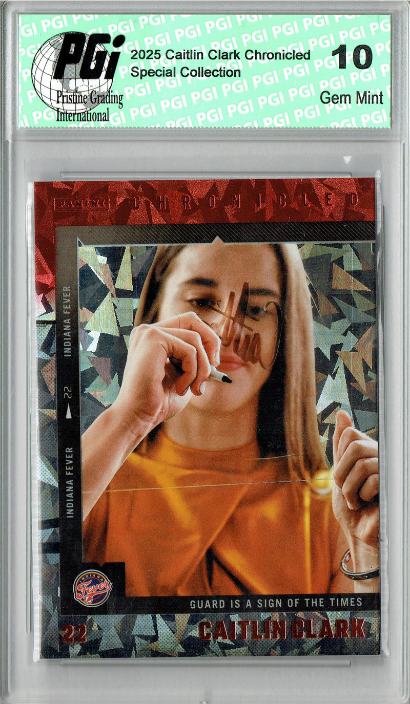 Caitlin Clark 2025 Chronicled #51 Red Cracked Ice Rare Trading Card PGI 10