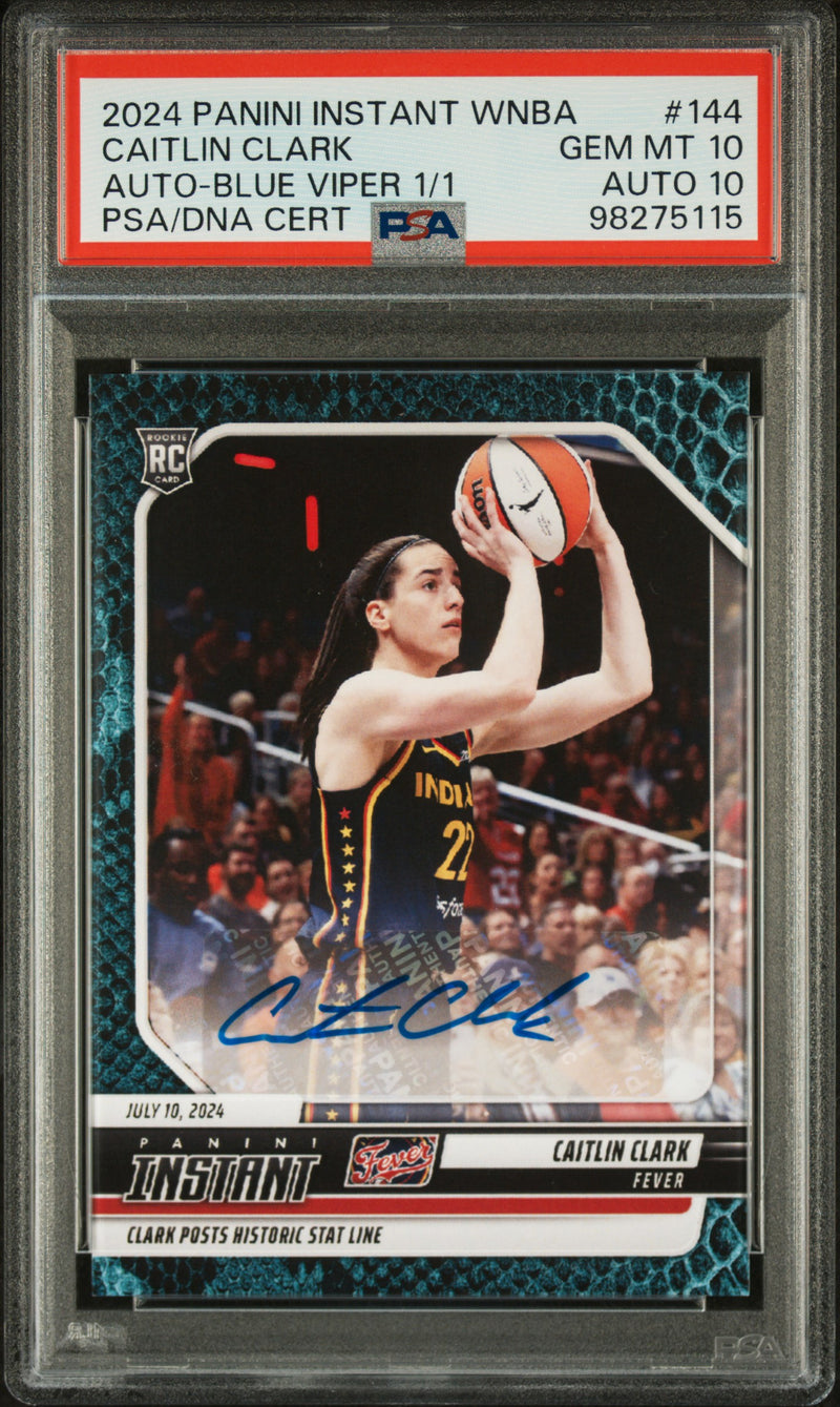 PSA 10 Caitlin Clark 2024 Panini Instant #144 Blue Viper 1/1 Auto Rookie Card Indiana Fever