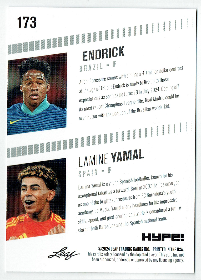 Mint Lamine Yamal/Endrick 2024 Leaf HYPE! #LH-173 Only 5000 Made Rookie Card Spain/Brazil