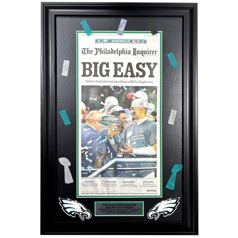Philadelphia Eagles Super Bowl 59 Champs Confetti Framed Inquirer Newspaper LIX