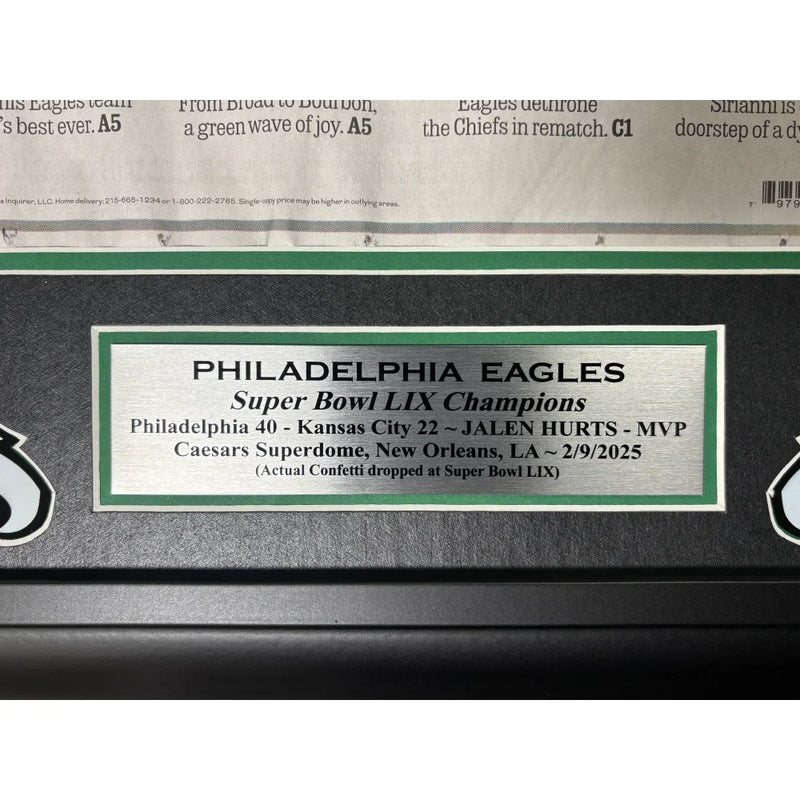Philadelphia Eagles Super Bowl 59 Champs Confetti Framed Inquirer Newspaper LIX