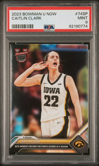 PSA 9 Caitlin Clark 2023 Bowman University Now #74SP Image Variation Rookie Card