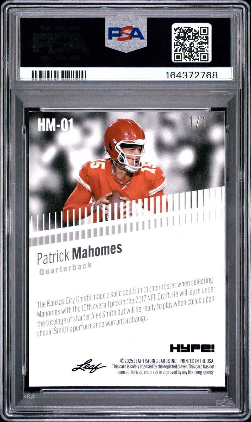 Patrick Mahomes Trading Card 2025 Leaf HYPE! Metal #HM-01 Burst 1/1, PSA 8, Kansas City Football