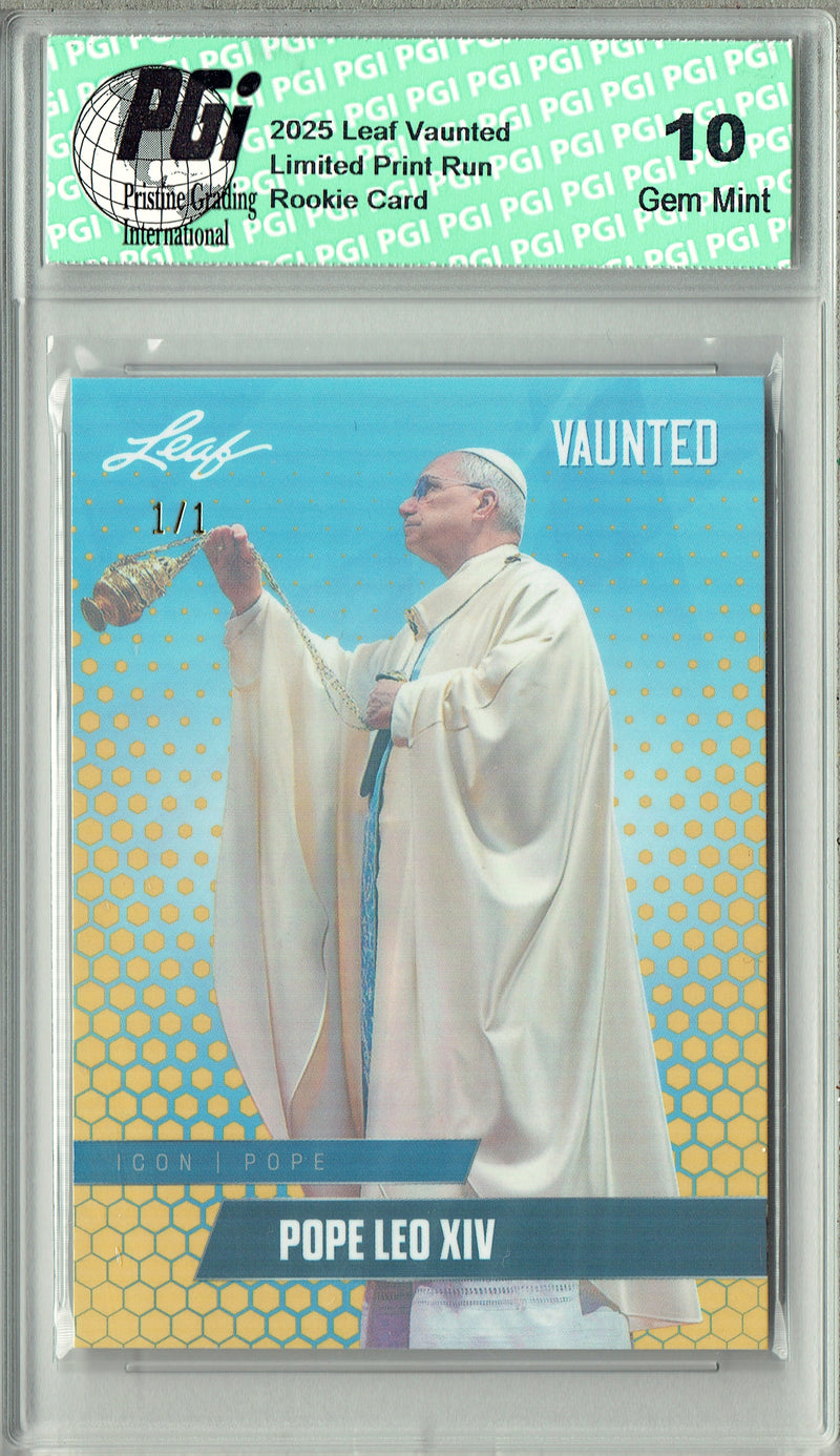 Pope Leo XIV 2025 Leaf Vaunted #V-05 Gold Shimmer 1 of 1 Rookie Card PGI 10