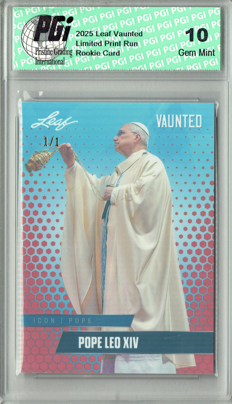 Pope Leo XIV 2025 Leaf Vaunted #V-05 Orange Shimmer 1 of 1 Rookie Card PGI 10