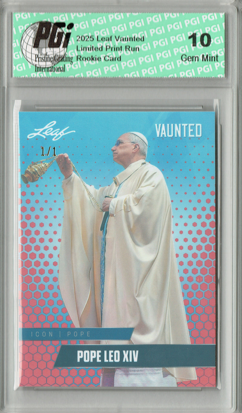 Pope Leo XIV 2025 Leaf Vaunted #V-05 Red Shimmer 1 of 1 Rookie Card PGI 10