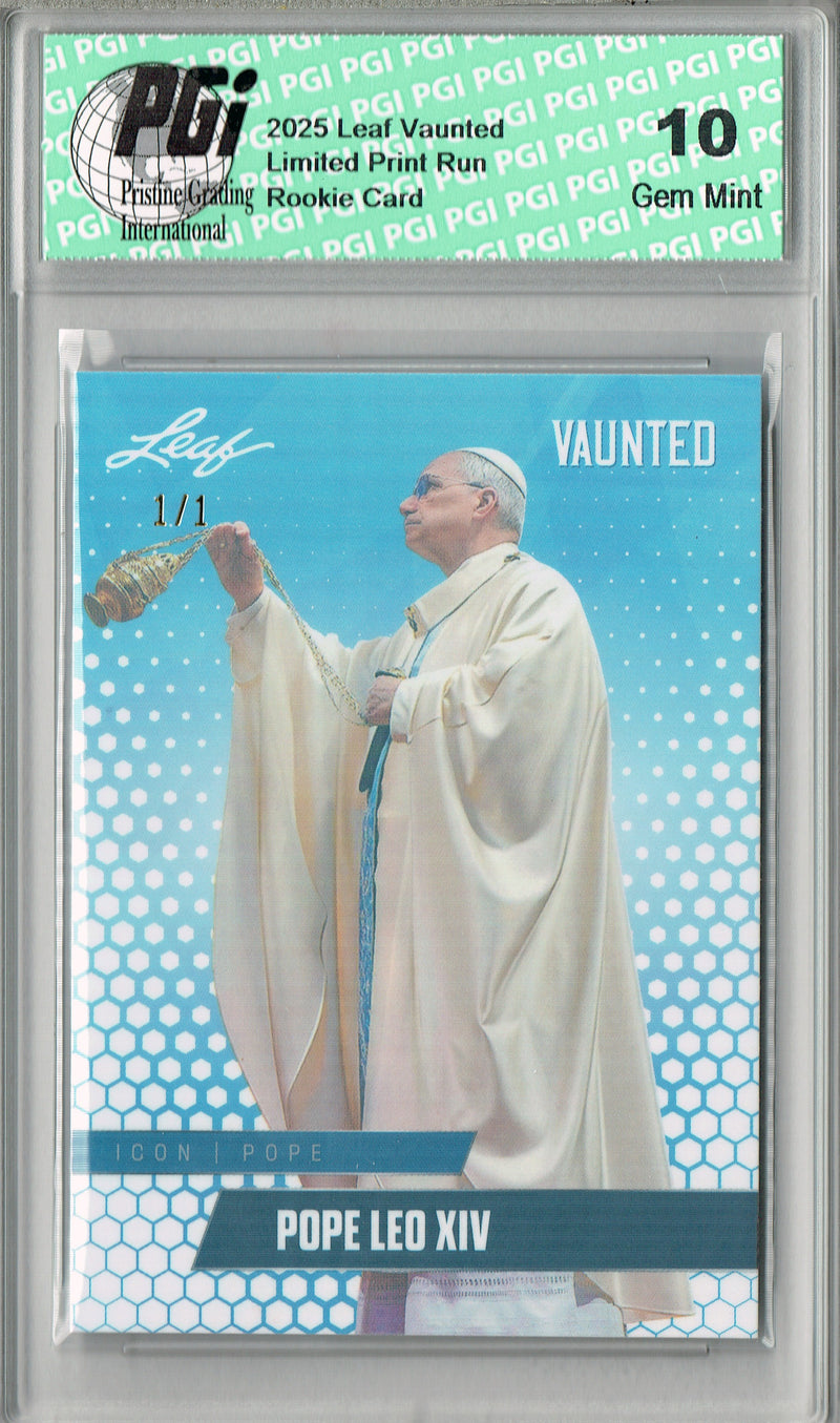Pope Leo XIV 2025 Leaf Vaunted #V-05 White Shimmer 1 of 1 Rookie Card PGI 10