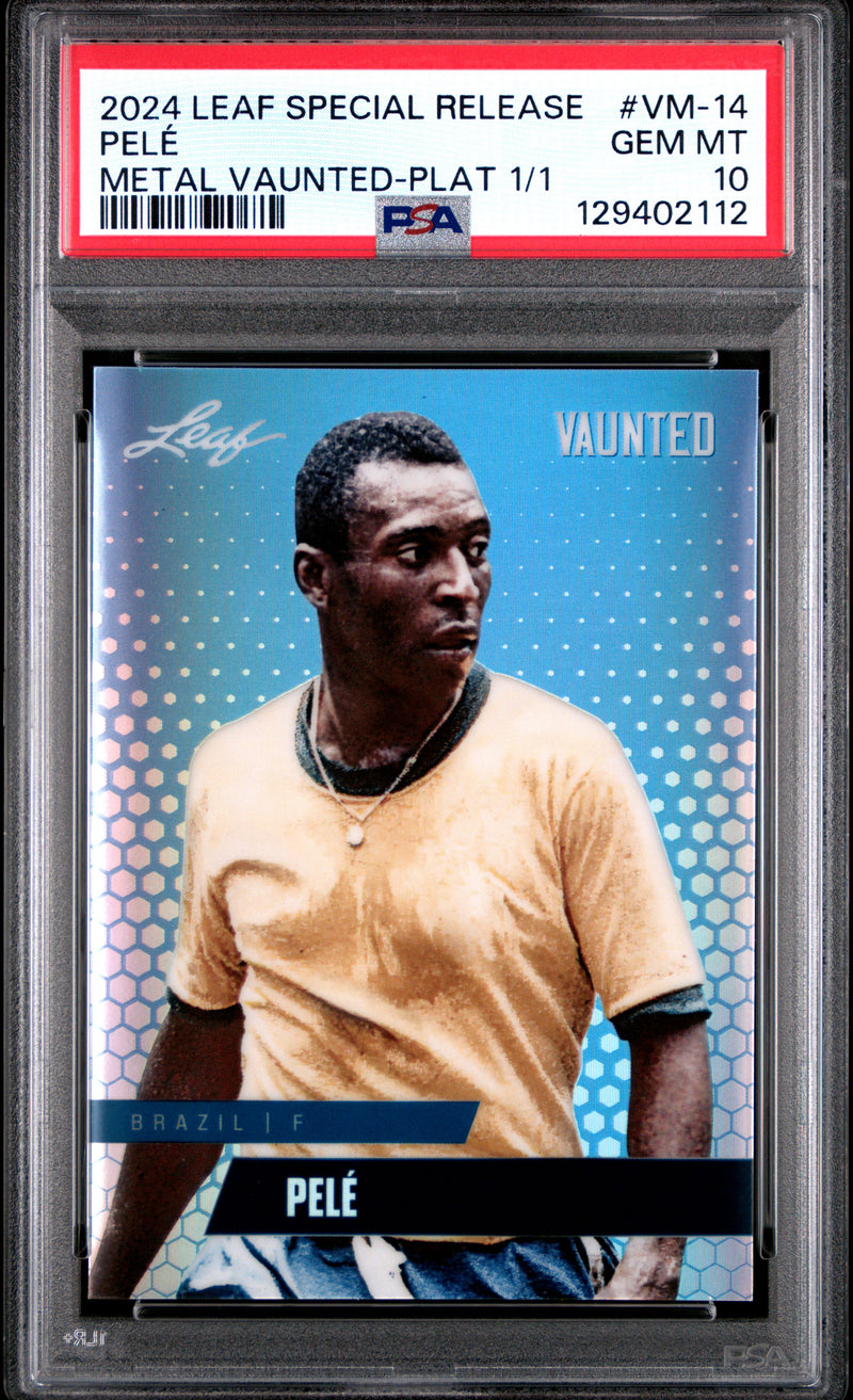 PSA 10 Pele 2024 Leaf Vaunted Metal #VM-14 Platinum 1/1 Rare Trading Card Brazil