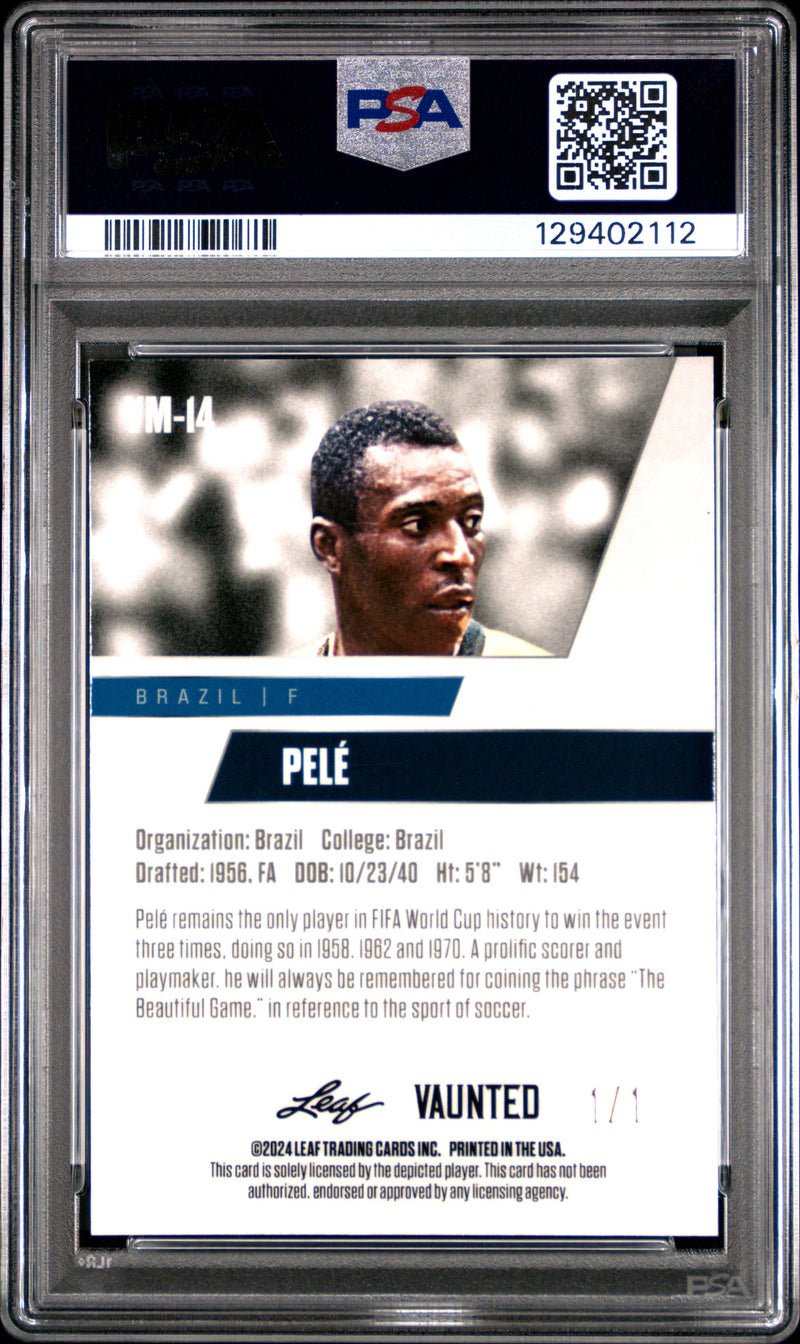PSA 10 Pele 2024 Leaf Vaunted Metal #VM-14 Platinum 1/1 Rare Trading Card Brazil