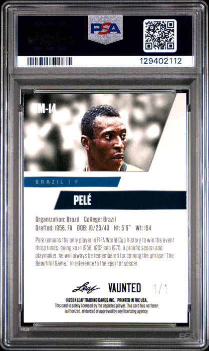 PSA 10 Pele 2024 Leaf Vaunted Metal #VM-14 Platinum 1/1 Rare Trading Card