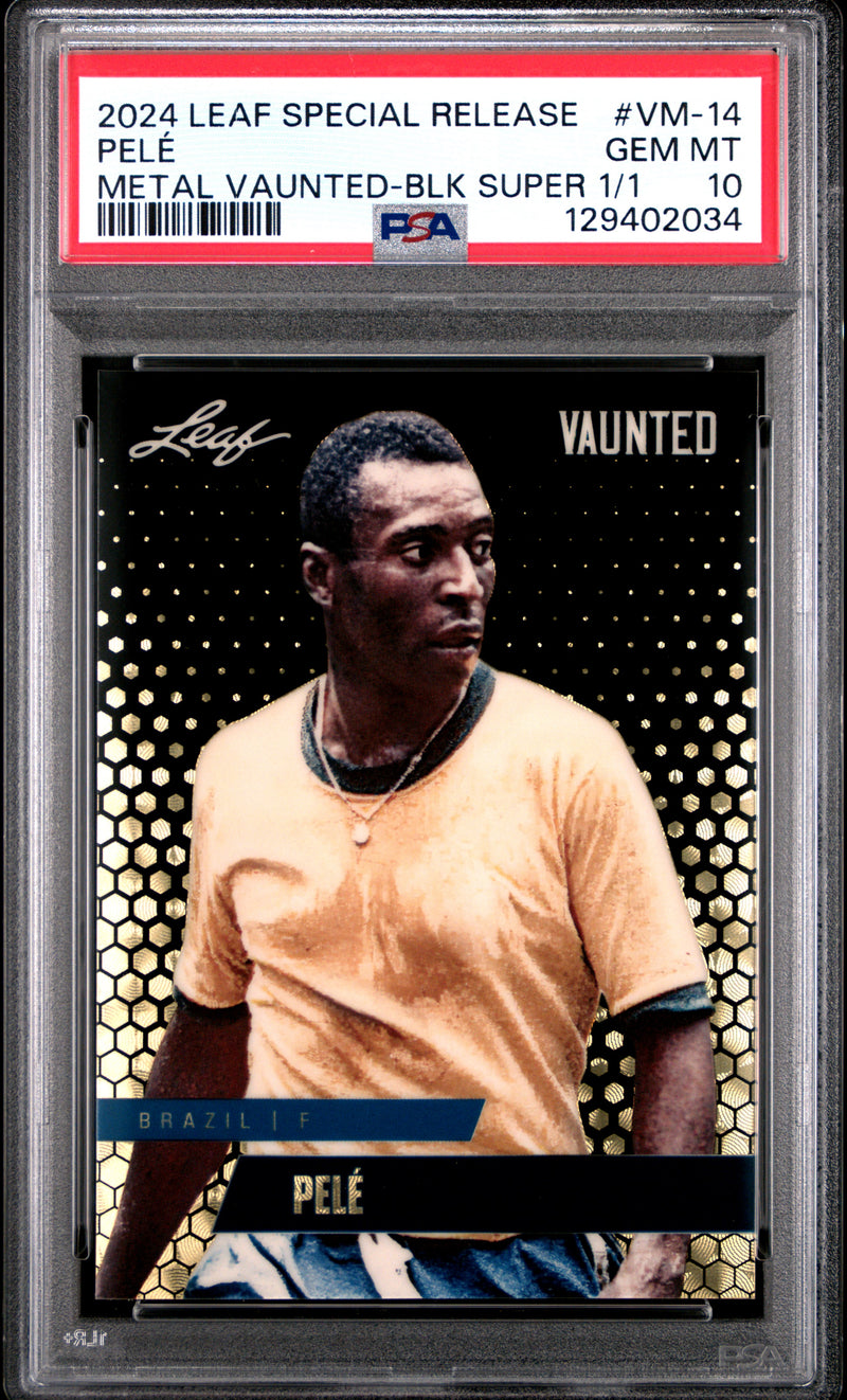 PSA 10 Pele 2024 Leaf Vaunted Metal #VM-14 Black Superprismatic 1/1 Rare Trading Card Brazil