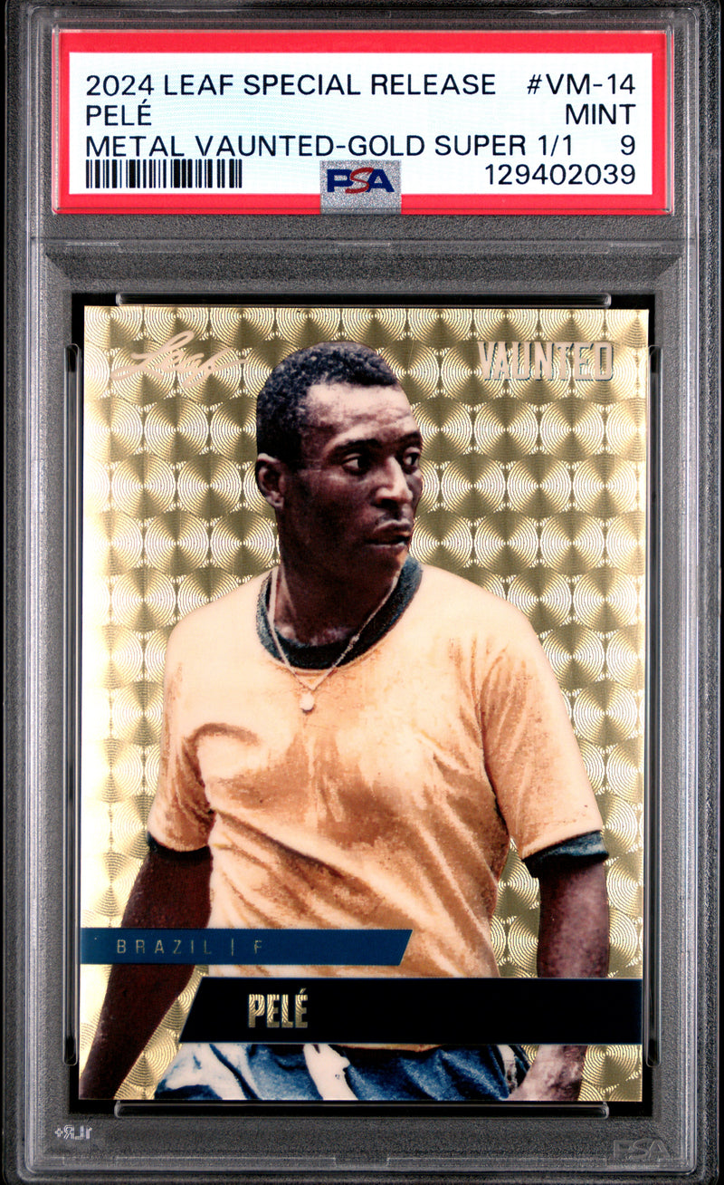 PSA 9 Pele 2024 Leaf Vaunted Metal #VM-14 Gold Superprismatic 1/1 Rare Trading Card Brazil