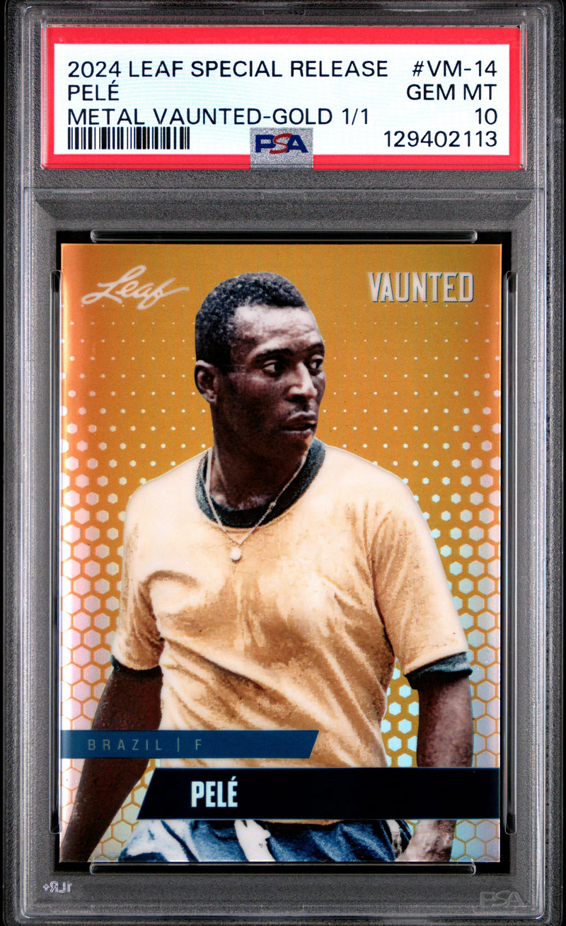 PSA 10 Pele 2024 Leaf Vaunted Metal #VM-14 Gold 1/1 Rare Trading Card Brazil