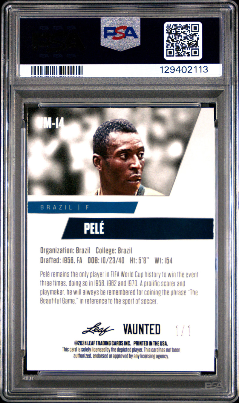 PSA 10 Pele 2024 Leaf Vaunted Metal #VM-14 Gold 1/1 Rare Trading Card Brazil