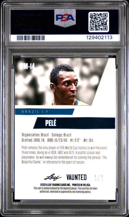 PSA 10 Pele 2024 Leaf Vaunted Metal #VM-14 Gold 1/1 Rare Trading Card
