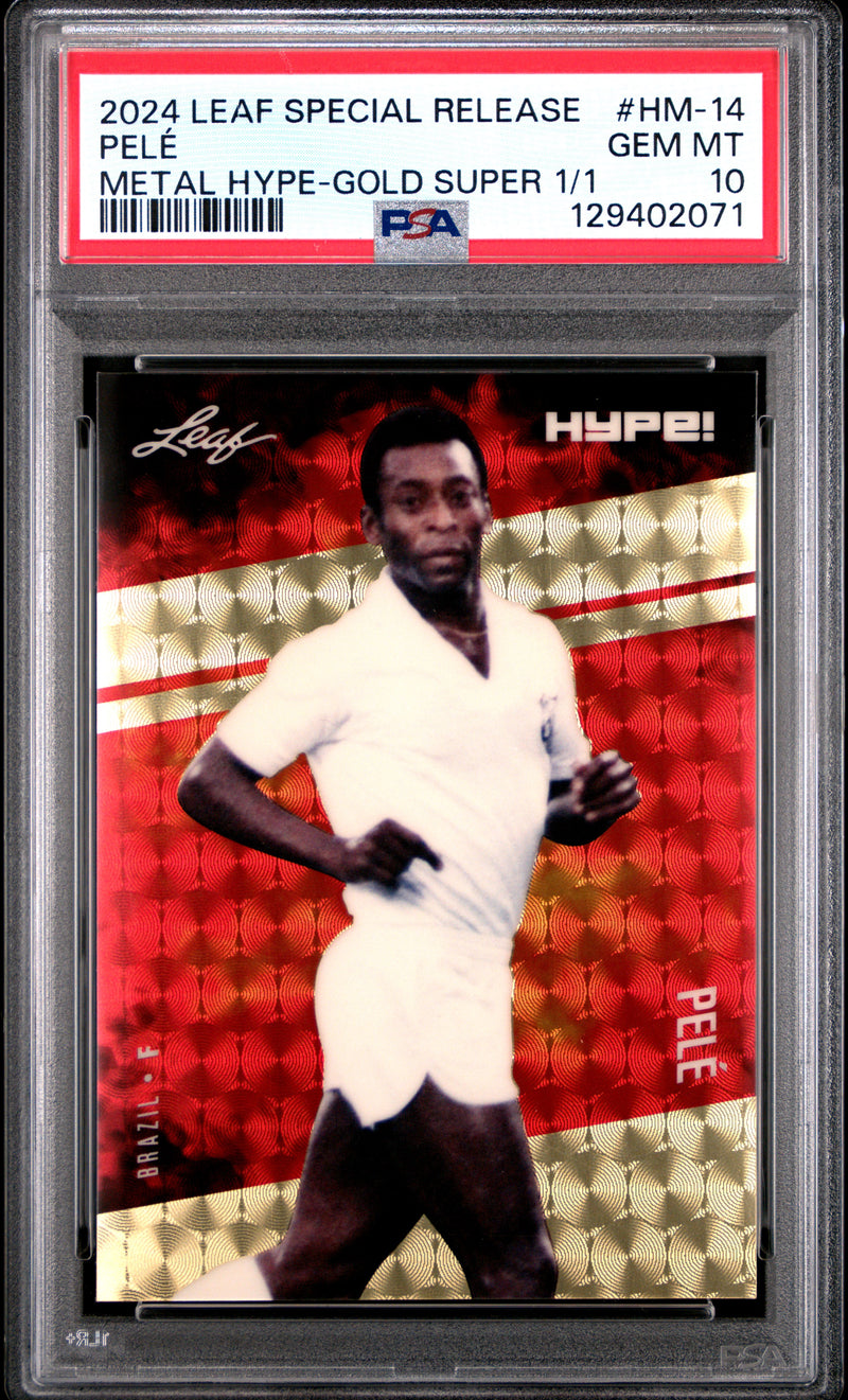 PSA 10 Pele 2024 Leaf HYPE! Metal #HM-14 Gold Superprismatic 1/1 Rare Trading Card Brazil