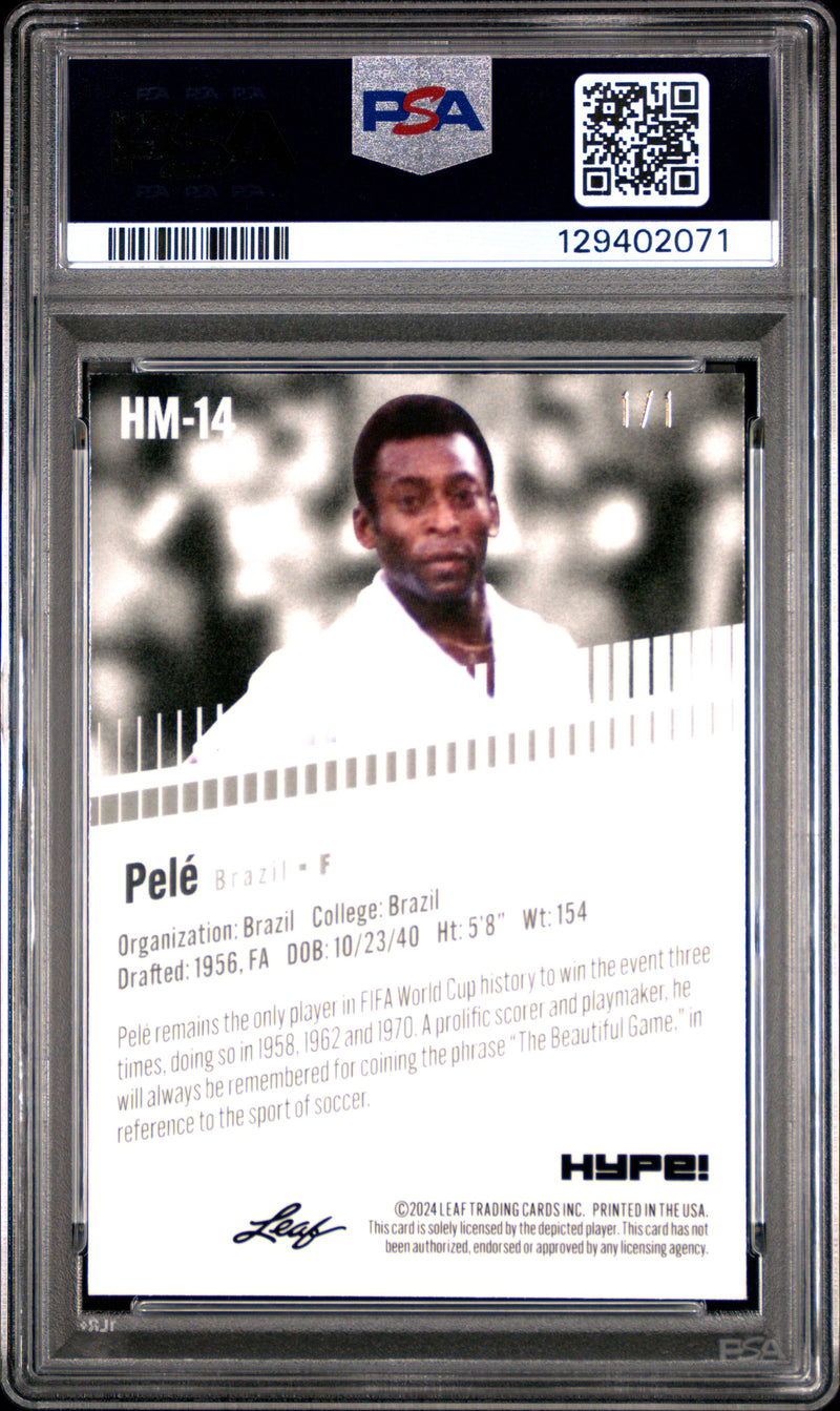 PSA 10 Pele 2024 Leaf HYPE! Metal #HM-14 Gold Superprismatic 1/1 Rare Trading Card Brazil