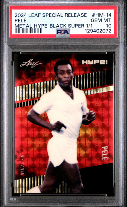 PSA 10 Pele 2024 Leaf HYPE! Metal #HM-14 Black Superprismatic 1/1 Rare Trading Card