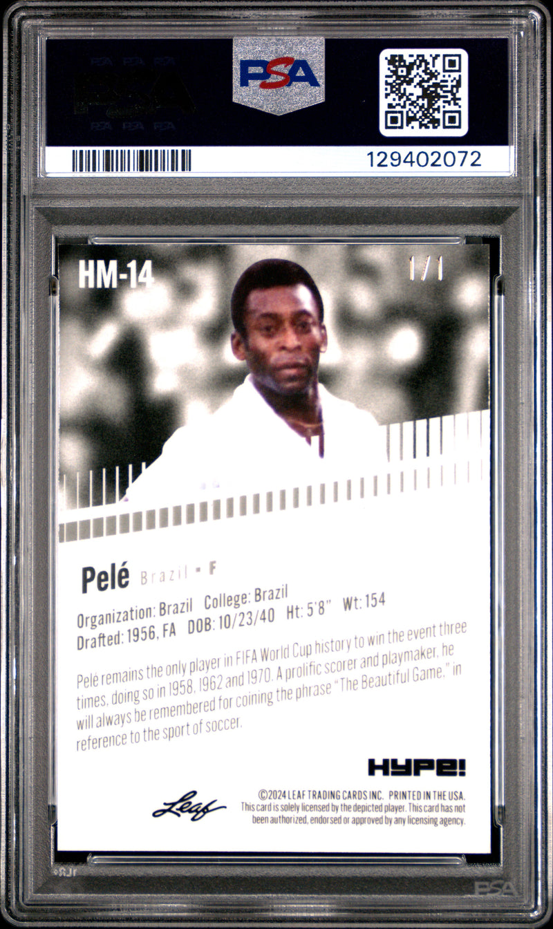 PSA 10 Pele 2024 Leaf HYPE! Metal #HM-14 Black Superprismatic 1/1 Rare Trading Card Brazil