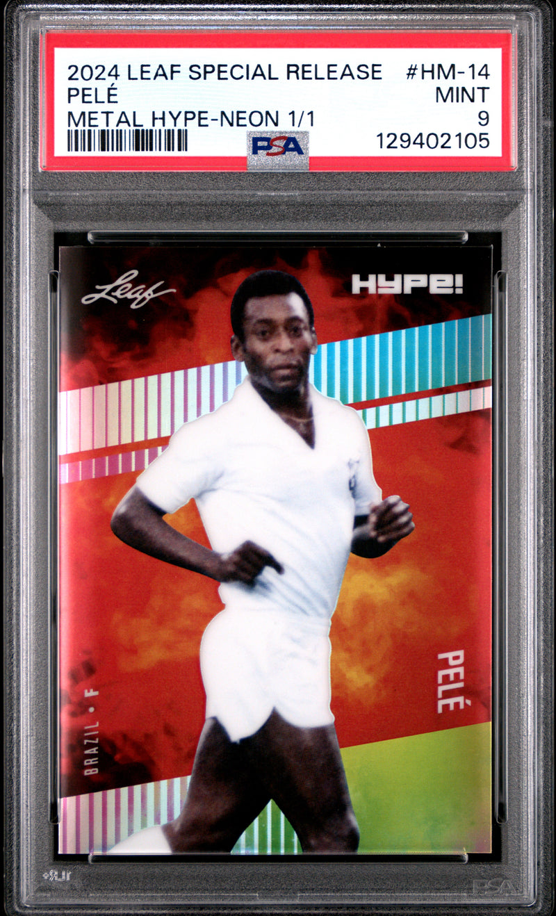 PSA 9 Pele 2024 Leaf HYPE! Metal #HM-14 Neon 1/1 Rare Trading Card Brazil