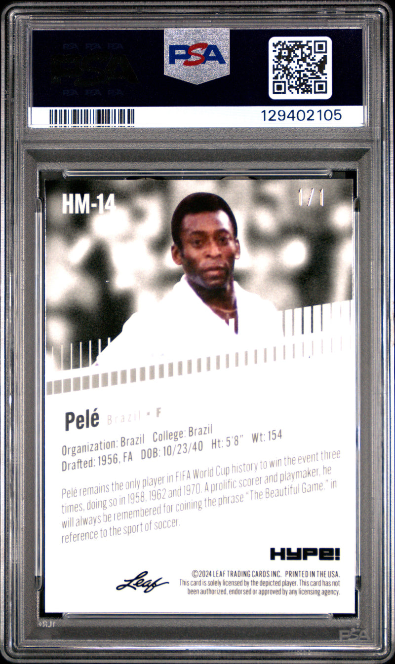 PSA 9 Pele 2024 Leaf HYPE! Metal #HM-14 Neon 1/1 Rare Trading Card Brazil
