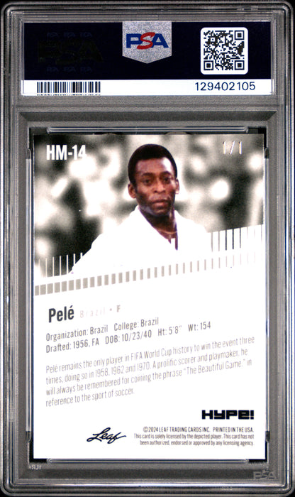 PSA 9 Pele 2024 Leaf HYPE! Metal #HM-14 Neon 1/1 Rare Trading Card