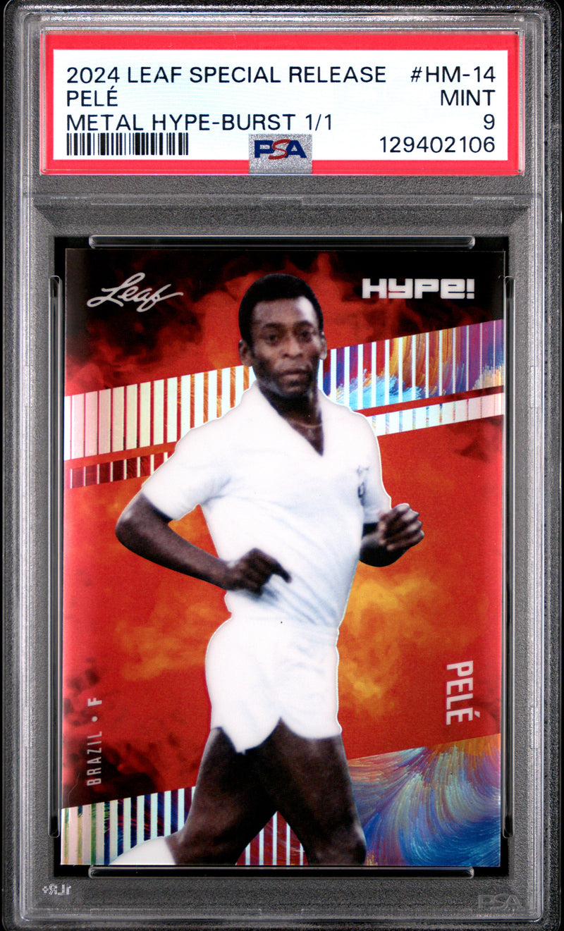 PSA 9 Pele 2024 Leaf HYPE! Metal #HM-14 Burst 1/1 Rare Trading Card Brazil