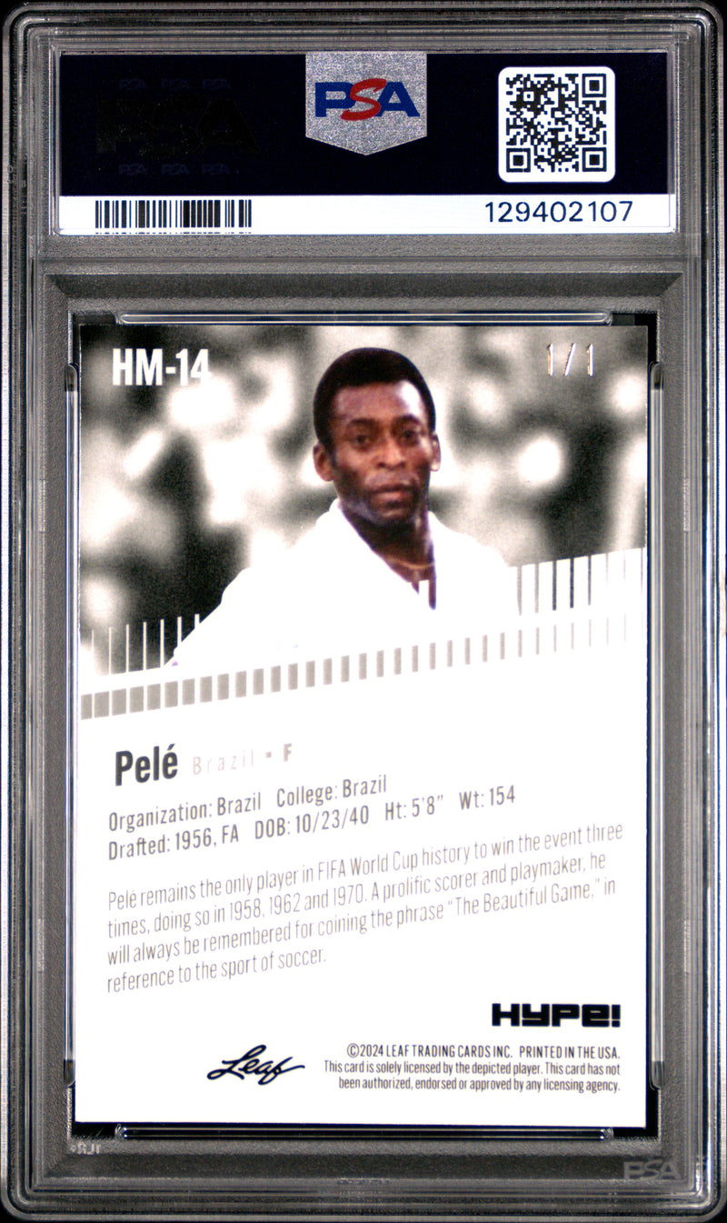 PSA 9 Pele 2024 Leaf HYPE! Metal #HM-14 Matrix 1/1 Rare Trading Card Brazil