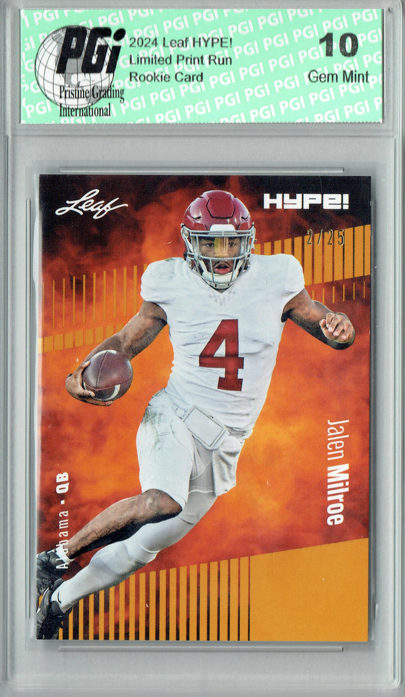 Jalen Milroe Rookie Card Alabama / Seattle PGI 10 Gem Mint Football Trading Card 2024 Leaf HYPE! #146 Gold SP 25 Made