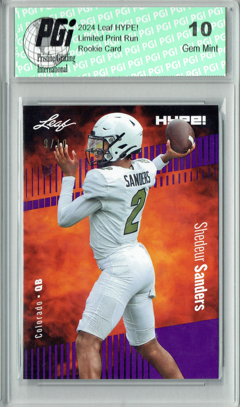 Shedeur Sanders Rookie Card Cleveland PGI 10 Gem Mint Football Trading Card 2024 Leaf HYPE! #155 Purple SP 10 Made
