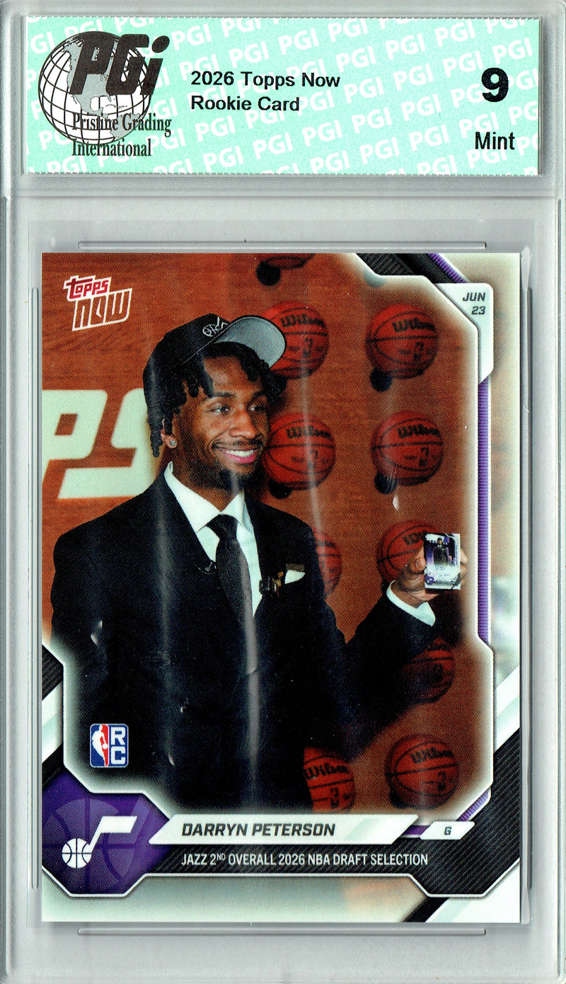 Darryn Peterson Rookie Card 2026 Topps Now #DPET-SP Image Variation, PGI 9, Utah Jazz Basketball