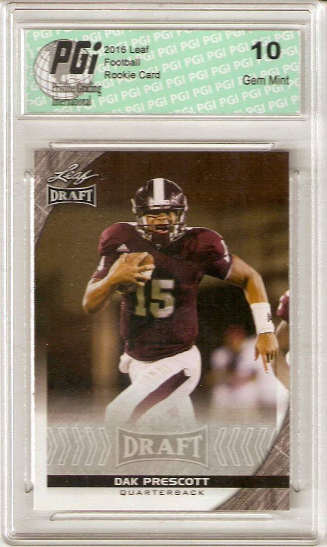 Dak Prescott Rookie Card Dallas PGI 10 Gem Mint Football Trading Card 2016 Leaf Draft #19