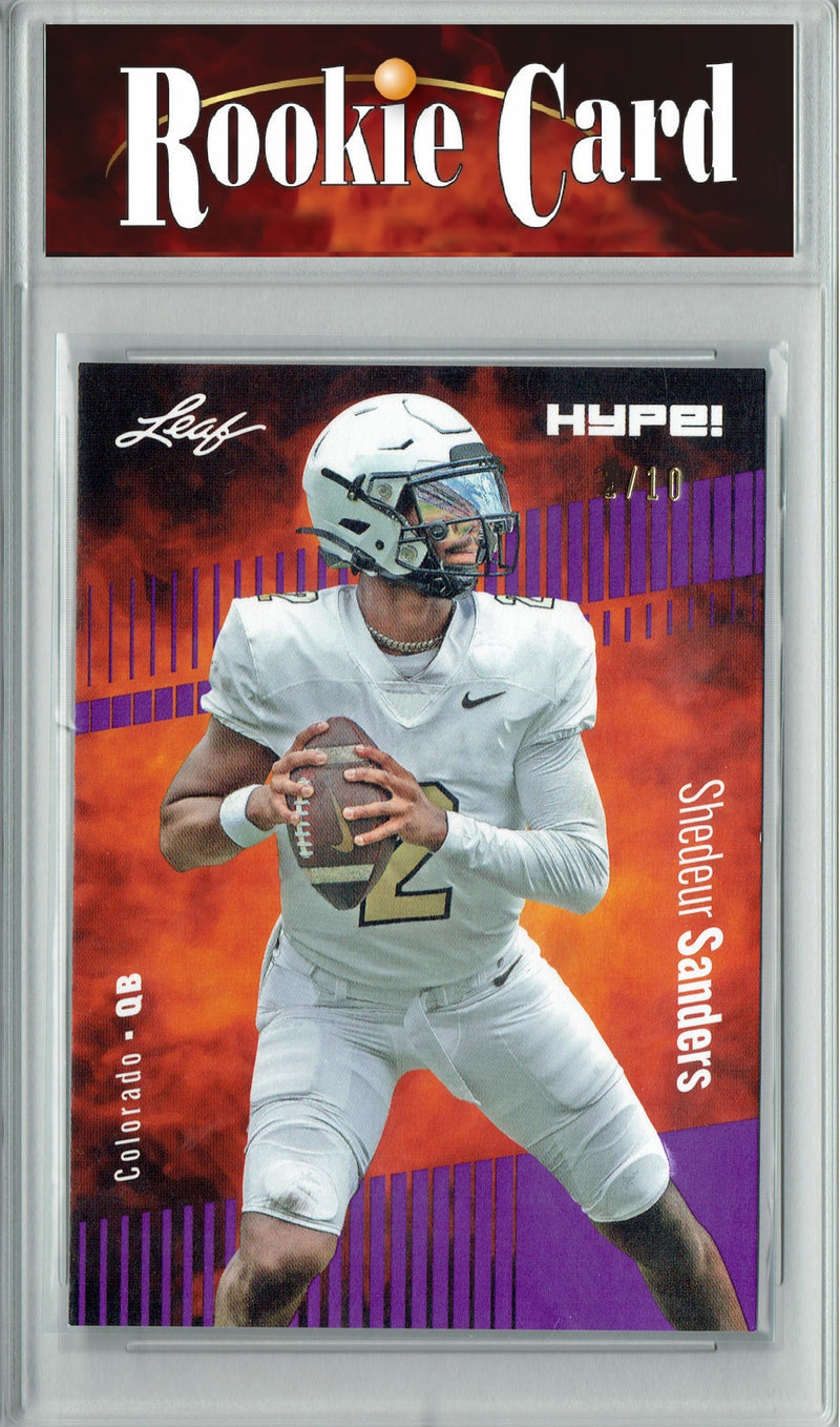 Shedeur Sanders Rookie Card Colorado Football Trading Card 2024 Leaf HYPE! #155A Purple SP 10 Made  Certified Mint+