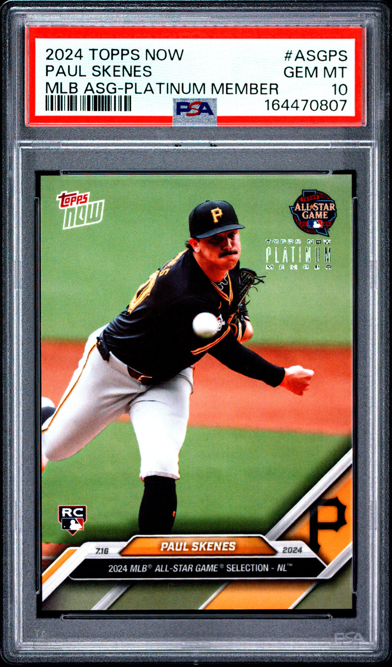 Paul Skenes Rookie Card 2024 Topps Now #ASGPS Platinum Member, PSA 10, Pittsburgh Pirates Baseball